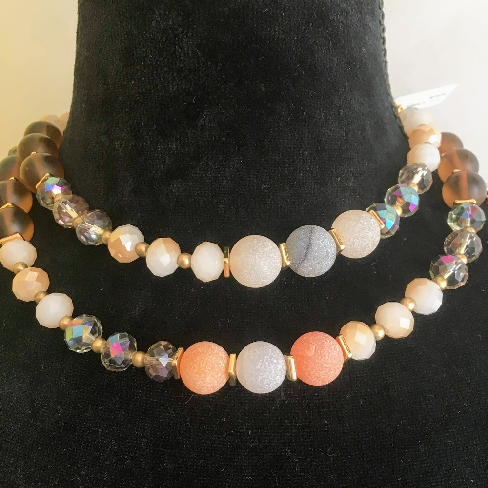 Akola Nude Crystal & Pearl Neutral Tone Necklace